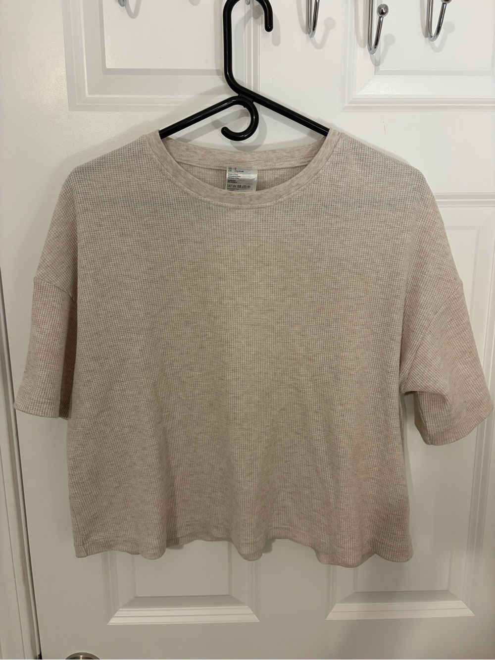 H&M Light Beige Waffle-Knit Short Sleeve Lounge Top - Large